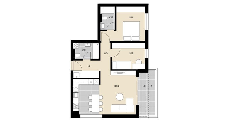 Trosoban nenamješten Green Side stan VG C15